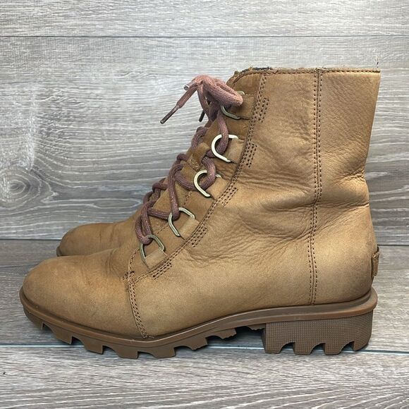 Sorel Phoenix Short Lace Waterproof Camel Leather Women's Sz 8 Lace-Up Boots - Picture 3 of 11